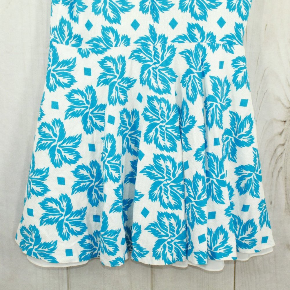 Diane von Furstenberg Blue Floral Print Flare Mini Dress Size 14 - Picture 10 of 12